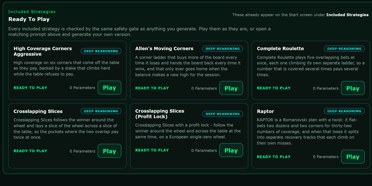 Six finished strategies in the Ready To Play band of the catalog